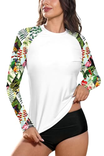 BesserBay Damen Rash Guard Bademode UV Shirts Langarm Tankini UPF 50+ Weiß Gr.- 40 EU/Large von BesserBay