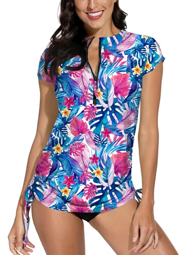 BesserBay Damen Rashguard Gedrucktes Badeshirt Stehkragen 1/4 Zip Slim-Fit Schutzkleidung UPF 50+ XL von BesserBay