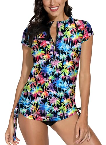 BesserBay Damen Rashguard Gedrucktes Kurz Ärmel UV-Shirt Schnelltrocknendes Badeshirt UPF 50+ M von BesserBay