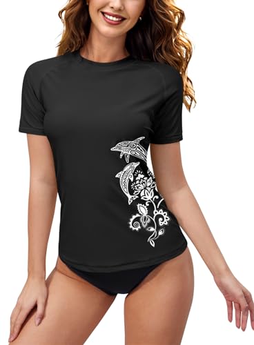 BesserBay Damen Schwimm Shirt Kurzarm UV Shirts Rash Guard UPF50+ Schutzkleidung Black XL von BesserBay