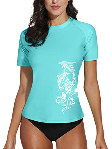 BesserBay Damen Schwimm Shirt Kurzarm UV Shirts Wasser Rash Guard UV Schutzkleidung Blue M von BesserBay