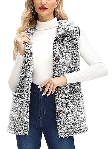 BesserBay Damen Strickjacke Ärmellose Taschen Fleecejacke Outdoor Kunstfell Teddy Plüsch Weste Schwarzgrau XL von BesserBay