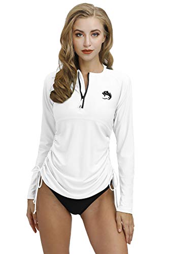 BesserBay Damen UV Shirt Tankini Rash Guard Schwimmshirt Langarm Lycra 1/4 Zip Shirt UV-Schutz 50+ Weiß L von BesserBay