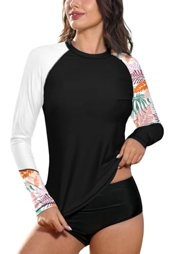 BesserBay Damen Bademode Rash Guard UV Shirts Langarm Surf Shirt Schwimmen Tankini UPF 50+ Schwarz Gr. 44 EU/ 2XL von BesserBay