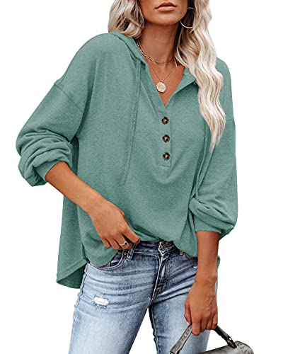 BesserBay Hoodie Damen Uni Kapuzenshirt mit Seitlichen Schlitze und Bündchen Noos Grün Pullover XL von BesserBay