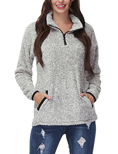 BesserBay Herbst Plüschjacke Oversize Teddy Fleecejacke Damen Kuschelig Winter Teddy Pullover Damen Silber XXL von BesserBay