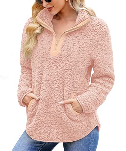 BesserBay Damen Weich Long Sleeve Fleece Jacke mit Einreihig Reißverschluss und Rundem Hals S von BesserBay