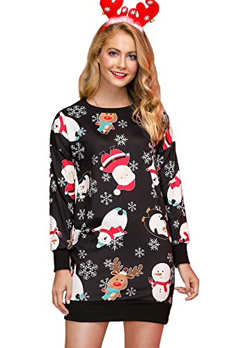 BesserBay Weihnachten Damen Weich Kleid Rundhals Lustige Christmas Midikleid Weihnachtsbaum XXL von BesserBay