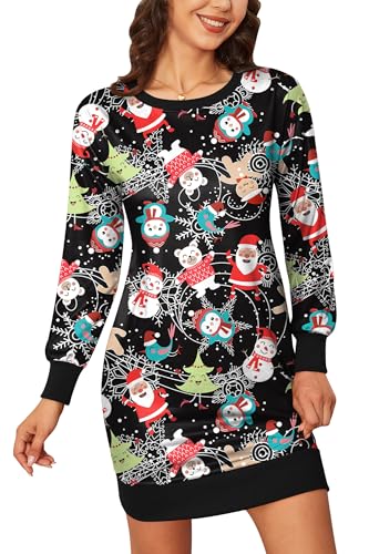 BesserBay Weihnachten Damen Lustige Weihnachtskleid Christmas Langarm Rundhals Freizeitkleid Schneemann M von BesserBay