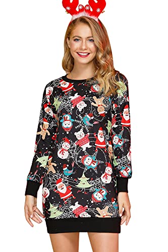 BesserBay Weihnachten Damen Weich Kleid Christmas Lustige Langarm Freizeitkleid Schneemann XL von BesserBay