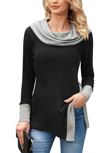 BesserBay Damen Buissnes Pendler Pullover Schwarz Sweatshirt Langärmelig mit großem Kragen Oberteile L von BesserBay