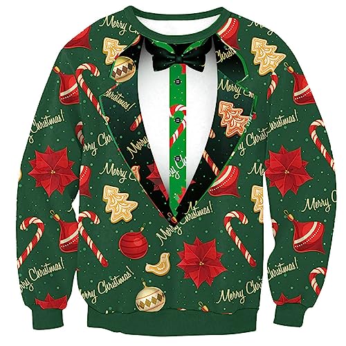 BesserBay Gentleman Weihnachten Thema Sweater Langen Ärmeln Schick Muster Weihnachtsbaum XXL von BesserBay