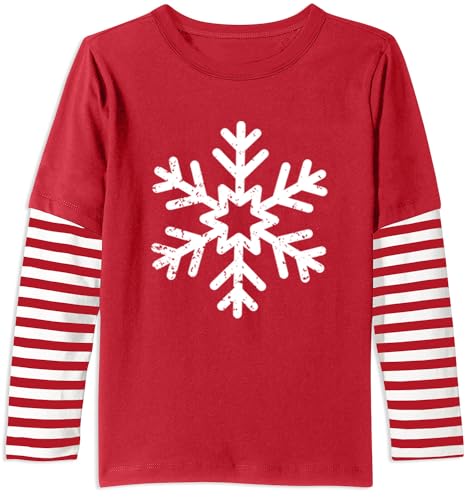 BesserBay Girl Christmas Freizeit Shirt Lang Ärmel Gestreift Lustige Drucke Schneeflocke Weihnachten 116 von BesserBay