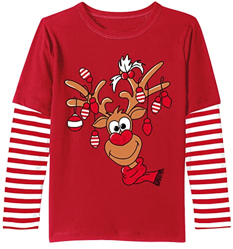 BesserBay Girl Christmas Weihnachten Freizeit Langarm T-Shirt Gestreiftes Oberteil Bedruck Elch 116 von BesserBay