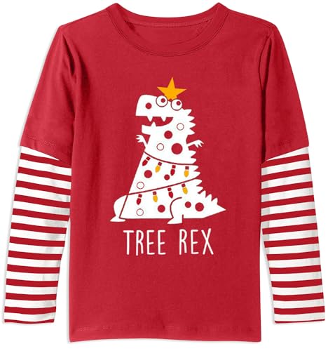 BesserBay Girl Christmas Themen Shirt Lang Arme Streifen Lustige Drucke Dinosaurier Weihnachten 116 von BesserBay