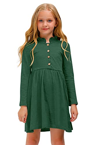 BesserBay Girl Sweet Einfarblich Freizeitkleid Langärmelig mit Pleated Kinderkleid für Täglich Grün 140 von BesserBay