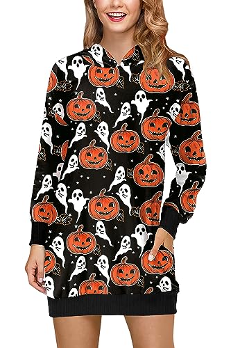 BesserBay Halloween Thema Party für Damen Schick Lustiges Kostüm mit Geist Kürbis Drücke Langärmelig Top Orange XXL von BesserBay