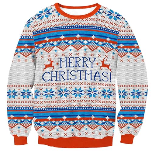 Weihnachten Herren 3D Gedruckt Grafik Pullover Rundhals Langarm Lustige Christmas Sweatshirt Blau M von BesserBay