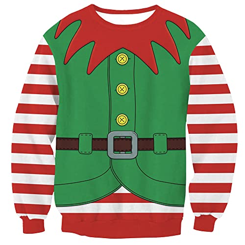Weihnachten Herren 3D Gedruckt Grafik Pullover Christmas Rundhals Lustige Langarm Sweatshirt Rot M von BesserBay