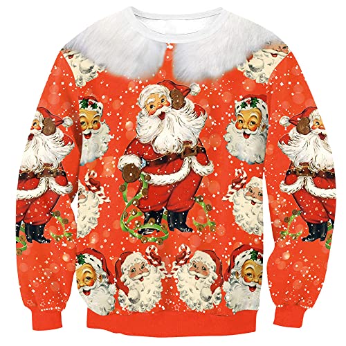 Weihnachten Herren 3D Gedruckt Grafik Pullover Christmas Rundhals Lustige Langarm Sweatshirt Orange M von BesserBay