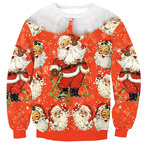 BesserBay Weihnachten Herren 3D Gedruckt Grafik Pullover Christmas Rundhals Lustige Langarm Sweatshirt Orange M von BesserBay