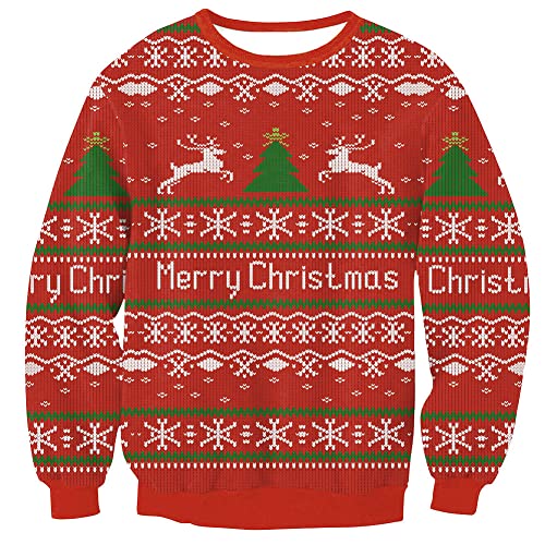 Weihnachten Herren 3D Gedruckt Grafik Pullover Langarm Rundhals Lustige Christmas Sweatshirt Rot M von BesserBay