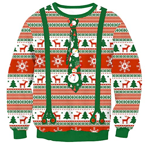 Weihnachten Herren 3D Gedruckt Grafik Pullover Langarm Rundhals Lustige Christmas Sweatshirt Grün XL von BesserBay
