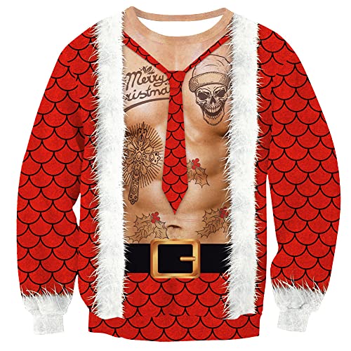 Weihnachten Herren 3D Gedruckt Grafik Pullover Lustige Christmas Langarm Rundhals Sweatshirt Rot XL von BesserBay