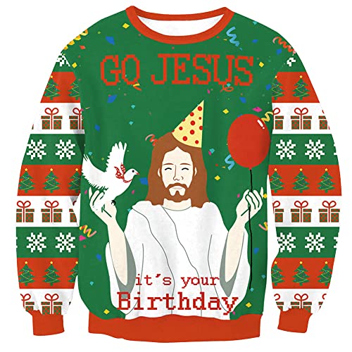 Weihnachten Herren 3D Gedruckt Grafik Pullover Rundhals Langarm Lustige Christmas Sweatshirt Grün XXL von BesserBay