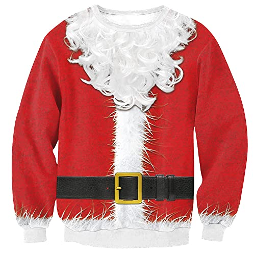 Weihnachten Herren Hässliche Pullover Christmas Rundhals Lustige Langarm Sweatshirt Rot XXL von BesserBay