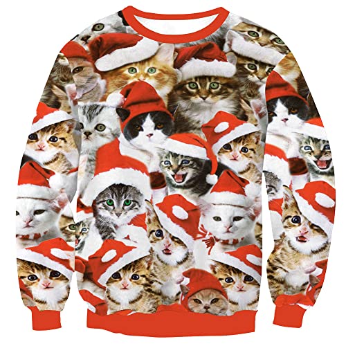 BesserBay Weihnachten Herren 3D Gedruckt Grafik Pullover Christmas Rundhals Lustige Langarm Sweatshirt Rot XXL von BesserBay