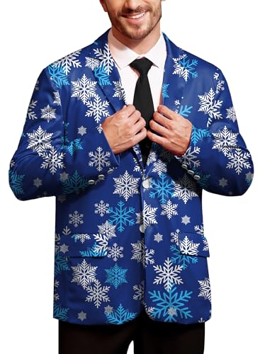 BesserBay Weihnachten Herren Xmas Kostüm Weihnachtsdruck Blazer Langarm Sakkos Fit Anzug Freizeit Blau L von BesserBay