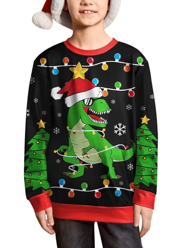 BesserBay Jugendliche Weihnachten Flaumig Langarmshirt Lustige Drucke Weihnachtsbaum & Dinosaurier 6 Jahre von BesserBay