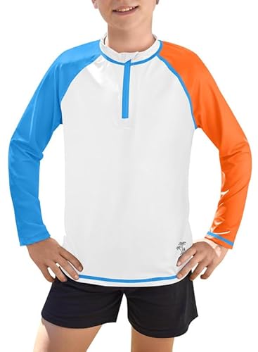 BesserBay Jungen Badeanzug Langarm 1/4 Zip Rash Guard Sonnenschutz Schwimmshirt UV Shirt Kinder Blau Orange 140 von BesserBay