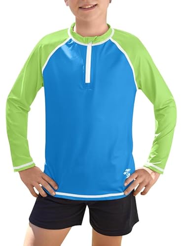 BesserBay Jungen Badeanzug Langarm 1/4 Zip Rash Guard Sonnenschutz Schwimmshirt UV Shirt Kinder Grün Blau 140 von BesserBay