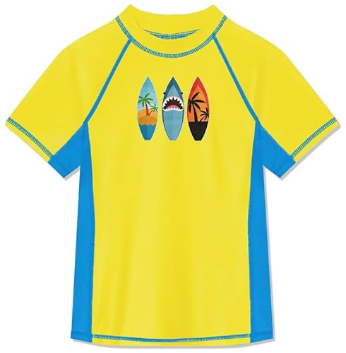 BesserBay Jungen Druck Kinder Badeshirt Gelb Schwimmshirt Bademode UV Shirt mit UV-Shutz Rashguard 150 von BesserBay