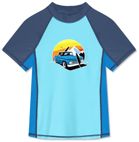 BesserBay Kinder Top Blau Navy Badeshirt Swimsuit Bademode UV Shirt mit UV-Shutz Kurzarm Rashguard 150 von BesserBay