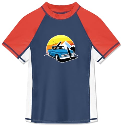 BesserBay Jungen Kinder Druck Badeshirt UV Shirt Navy Rot mit UV-Shutz Swimsuit Bademode Rashguard 150 von BesserBay