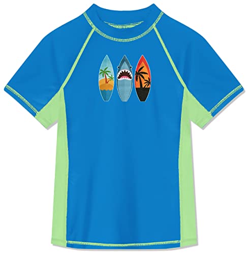 BesserBay Jungen Kinder Druck Badeshirt UV Shirt Blau mit UV-Shutz Swimsuit Bademode Rashguard 140 von BesserBay