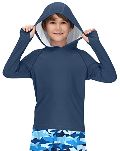 BesserBay Kinder Blau Langarm UV Shirt Schwimmshirt Bademode Kapuzen mit UV-Shutz UPF 50+ Rashguard 120 von BesserBay