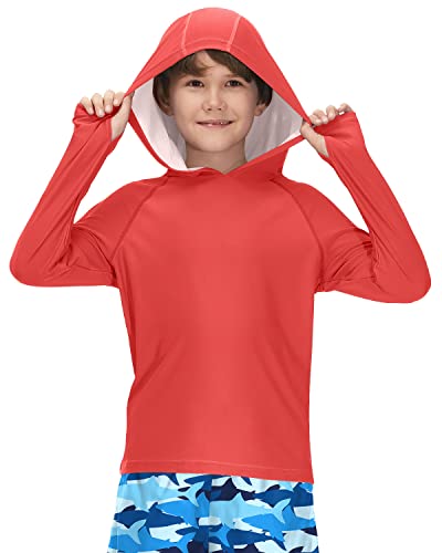 BesserBay Kinder Rot UV Shirt mit UV-Shutz UPF 50+ Langarm Bademode Kapuzen Schwimmshirt Rashguard 120 von BesserBay