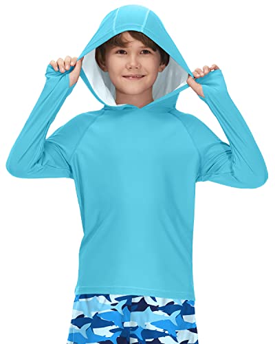 BesserBay Kinder Blau Jungen UV Shirt mit UV-Shutz UPF 50+ Bademode Kapuzen Schwimmshirt Rashguard 140 von BesserBay