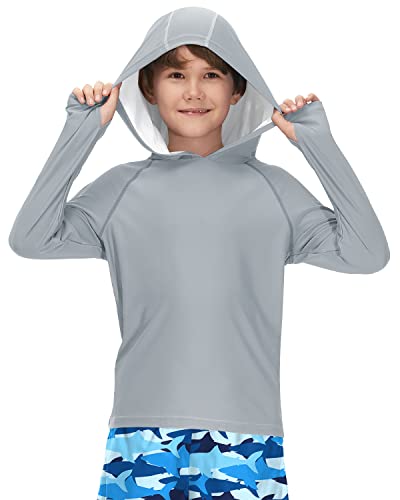 BesserBay Kinder Langarm Grau UV Shirt Bademode Schwimmshirt Kapuzen mit UV-Shutz UPF 50+ Rashguard 140 von BesserBay