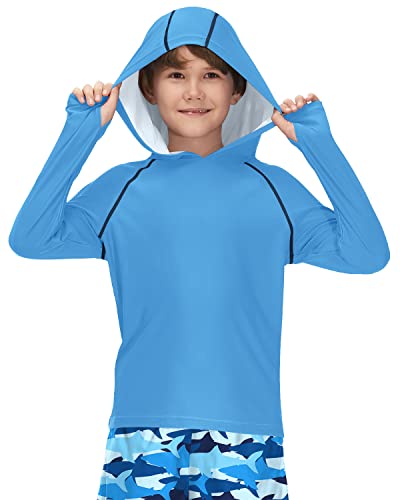 BesserBay Kinder UV Shirt Langarm Blau Kapuzen mit UV-Shutz UPF 50+ Schwimmshirt Bademode Rashguard 140 von BesserBay