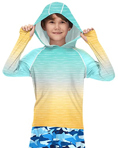 BesserBay Kinder Blau Gelb Jungen UV Shirt mit UV-Shutz UPF 50+ Bademode Kapuzen Schwimmshirt Rashguard 160 von BesserBay