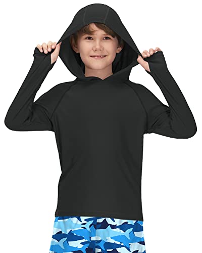 BesserBay Kinder Schwarz UV Shirt Bademode Schwimmshirt Kapuzen mit UV-Shutz UPF 50+ Langarm Rashguard 160 von BesserBay