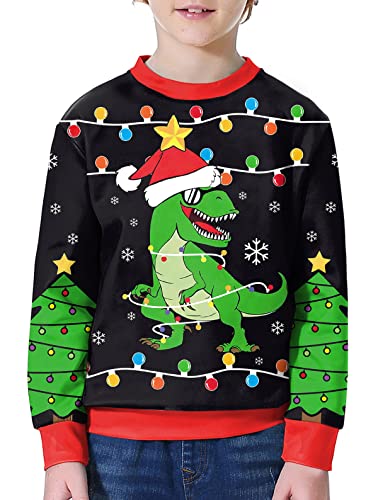 BesserBay Kid Heiligabend Kuschelig Sweat Shirt mit Langarm und Schick MusterWeihnachtsbaum & Dinosaurier 13-14 Jahre von BesserBay