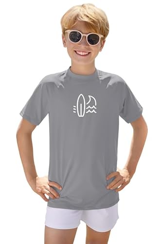 BesserBay Kinder Rundhals UPF 50+ Badeshirt UV Shirt Grau Kurzarm Schwimmshirt Bademode Rashguard 120 von BesserBay