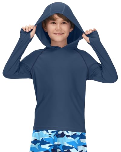 BesserBay Kinder Blau UV Shirt Schwimmshirt Bademode Langarm Kapuzen mit UV-Shutz UPF 50+ Rashguard 130 von BesserBay