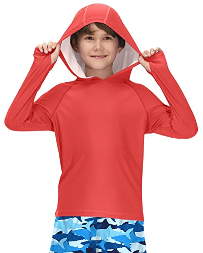 BesserBay Kinder Jungen Rot UV Shirt Bademode Schwimmshirt Kapuzen mit UV-Shutz UPF 50+ Rashguard 130 von BesserBay